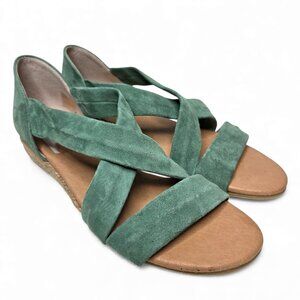 Pinaz Emerald Green Strappy Espadrille Suede Micro Wedge Sandals 7
